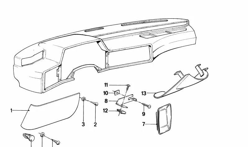 Clip de sujeción OEM 51451859442 para BMW E24. Pieza original BMW utilizada en el montaje de la moldura inferior del salpicadero y panel de instrumentos.