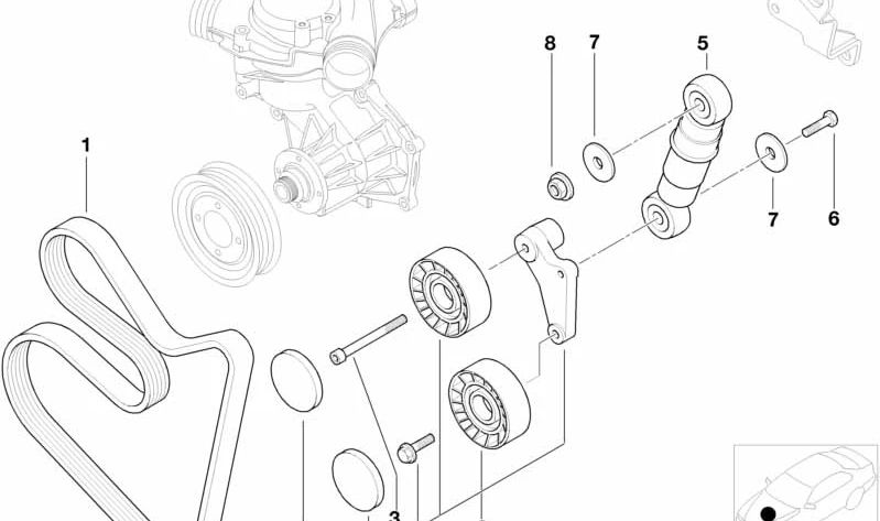Tensor de correa OEM 11281709613 para BMW E39, E38, E31 y X5 E53. Original BMW.