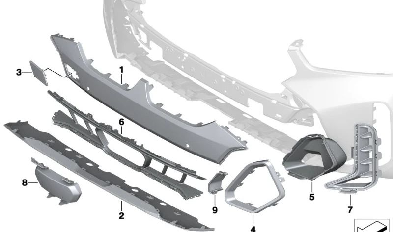 Rejilla central de entrada de aire OEM 51118085657 para BMW X6 G06 (xDrive30d, xDrive30i, xDrive40i, 40d, M60i xDrive). Original BMW.