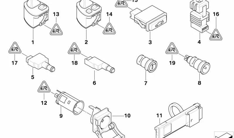 Mando de ajuste y plegado eléctrico de retrovisores OEM 61318373732 para BMW E46. Original BMW.