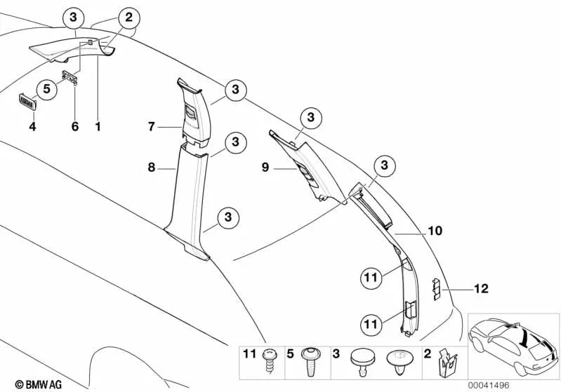 Revestimiento pilar trasero derecho para BMW E53 (OEM 51438250224). Original BMW