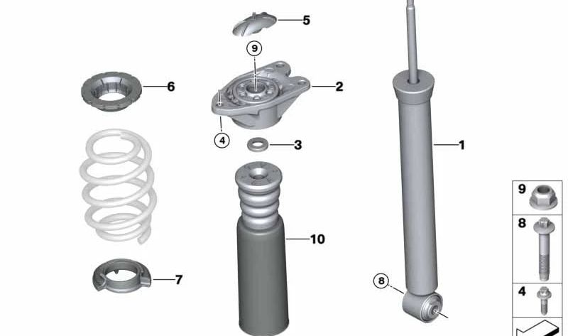 Amortecedor adicional com tubo de proteção traseiro para BMW 2 F45 Series, F46, F48N, F39 e Mini F60 (OEM 33536852458). BMW original