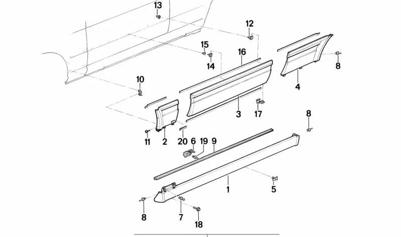 Clip de sujeción OEM 51111976050 para BMW E30. Compatible con molduras M Technic de taloneras y pasos de rueda. Repuesto original BMW.