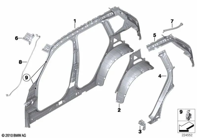 Reforço do pilar C izquierdo para BMW X3 F25 (OEM 41007267249). BMW original