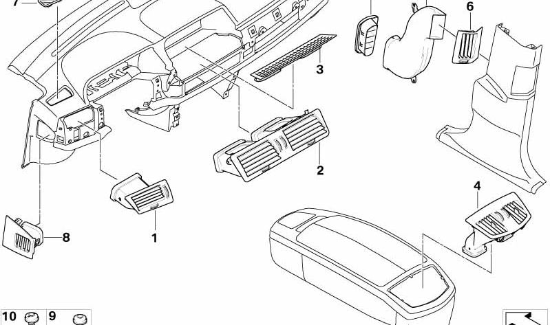 Rejilla de ventilación derecha OEM 64226913338 para BMW E65, E66. Original BMW.