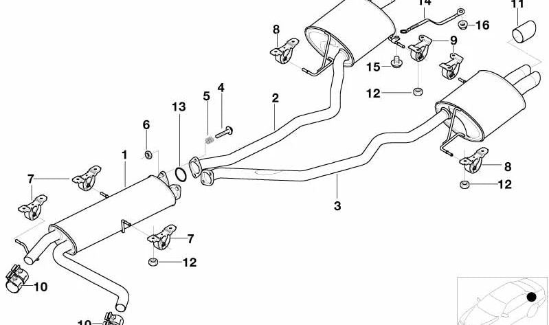 Silenciador intermedio (Mittelschalldämpfer) OEM 18107500543 para BMW X5 E53. Original BMW.