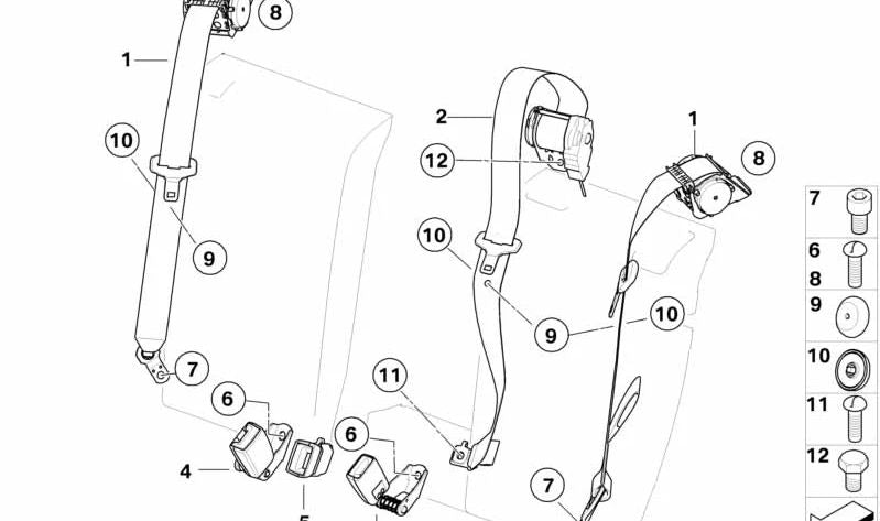 Cinturón de seguridad central trasero OEM 72113448362 para BMW X3 E83 y E83N. Original BMW.