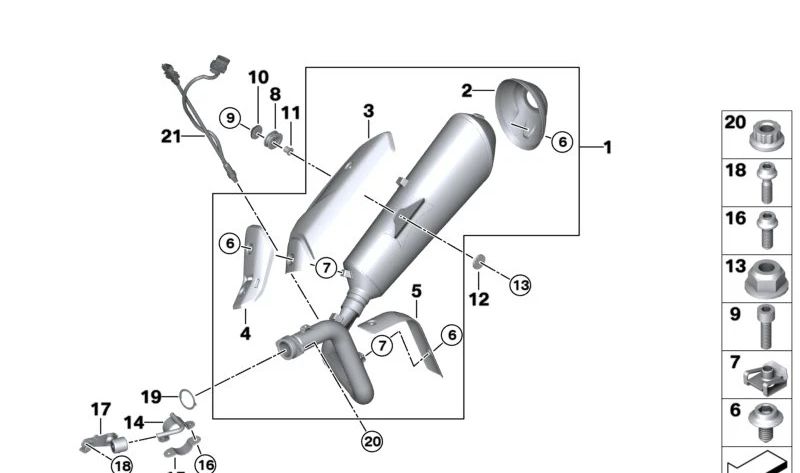 Boquilla de escape OEM 18217677791 para motos BMW R1200RT, K1600GT, F800S, C600 Sport... y más. Original BMW Motorrad.