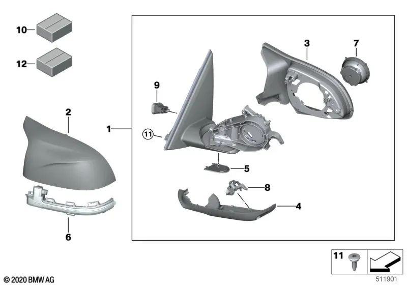 Rétroviseur externe chauffé avec mémoire gauche pour BMW F97, G01 (OEM 51168078739). BMW d'origine