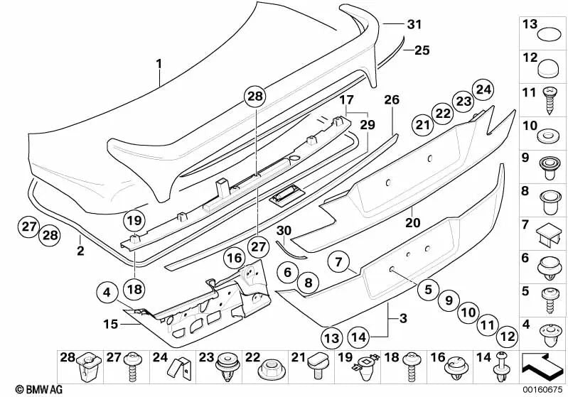 Paramento de tapa de portamaletero imprimado OEM 51137160833 para BMW Serie 7 E65, E66, E67. Original BMW.