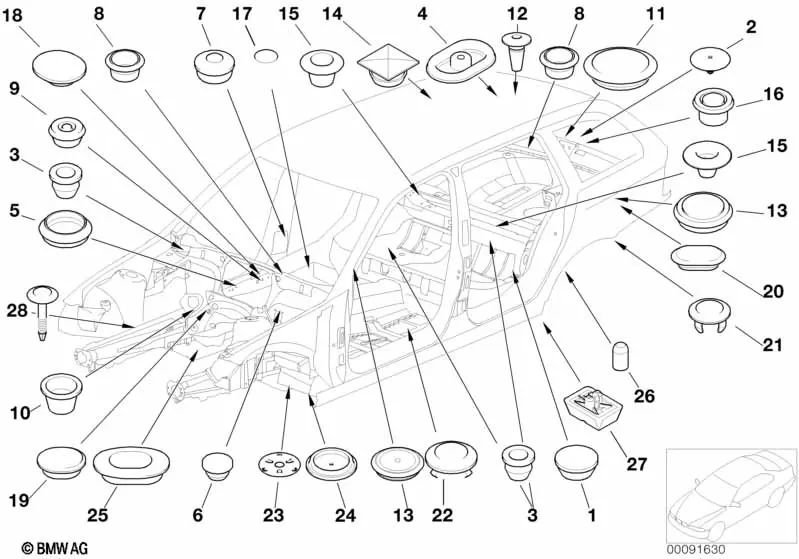 Schließkappe für BMW E81, E82, E87N, F20, F21, F52 Serie 1; F22, F23, F87, G42 Serie 2; E36, E46, E90, E91, E92, E93, F30, F31, F34, F35, F80, F80N, G20, G21, G28, G80, G81 Serie 3; F32, F33, F36, F82, F83, G22, G23, G26, G82, G83 Serie 4; E60, E61, f