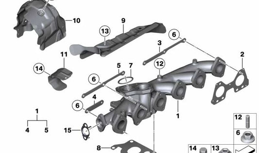 Protector térmico colector escape OEM 11628508139 para BMW F30, F31, F34, F32, F33, F36, F07, F10, F11, F06, F12, F13, F01, F25, F26, E70, F15, E71, F16. Original BMW.