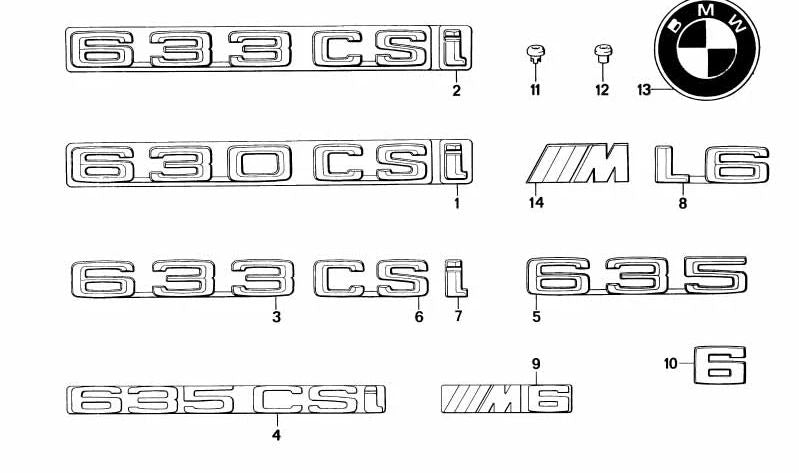Emblema trasero adhesivo OEM 51141971923 para BMW E24. Original BMW.