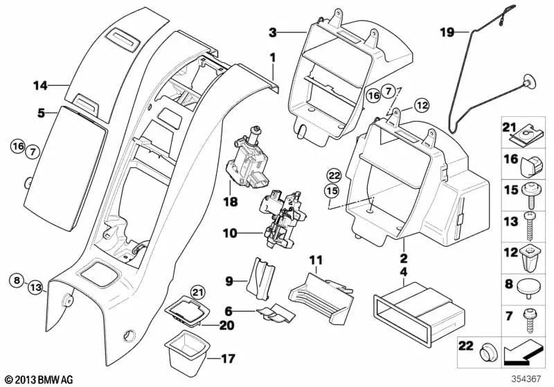 Aba do console central traseiro OEM 51467066181 para BMW Z4 E85, E86 (2003-2008), cor GRAU. BMW genuíno.