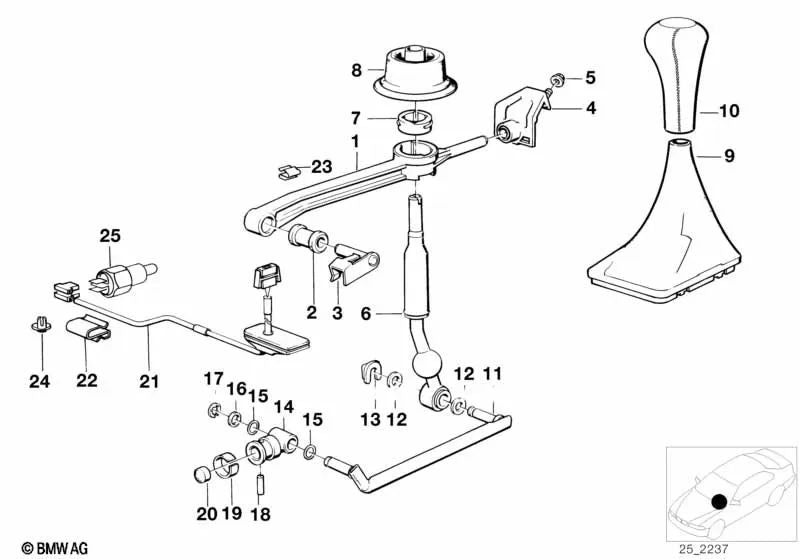 Alavanca de engrenagem reta para BMW 3 E36 Series, 5 E34 Series, 7 E32 Series (OEM 25111221517). BMW original.