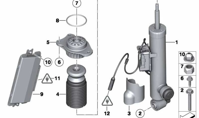 Amortiguador trasero derecho OEM 37126796944 para BMW Serie 5 F10, F11, F07… y más. Original BMW.