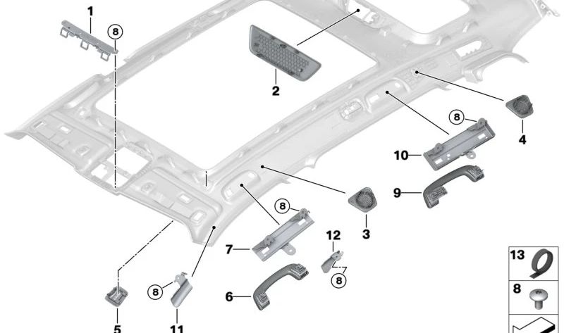 Cinta adhesiva OEM 51449459002 para sujeción de cables en techo interior para BMW X5 F95, F95N, G05, G05N, G18, G18N; X6 F96, F96N, G06, G06N; X7 G07, G07N. Original BMW.