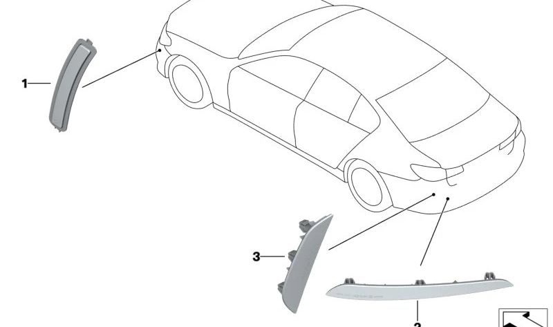 Réflecteur arrière gauche OEM 63149463763 pour BMW G30, G31, G38. BMW d'origine.