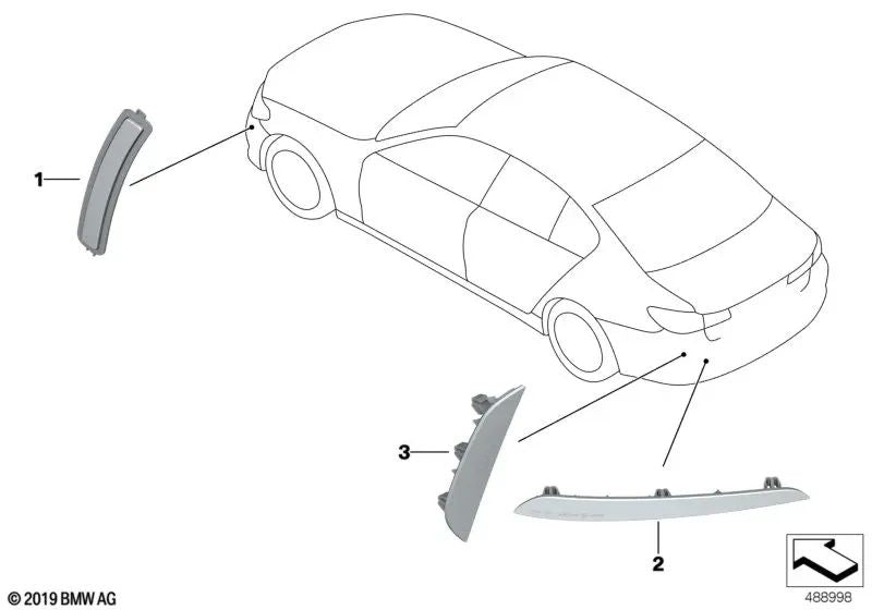 Rear right reflector for BMW 5 Series F90, F90N (OEM 63147857006). Original BMW