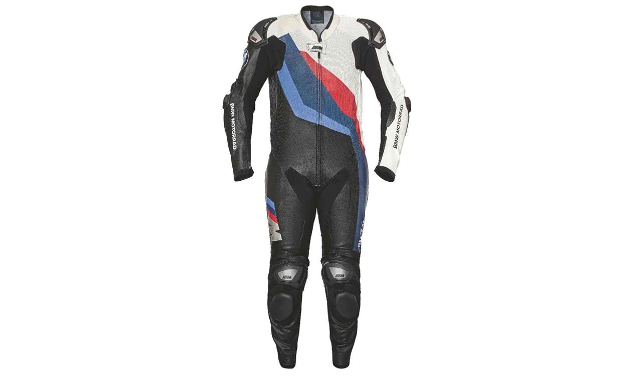 Leather Mone M Pro Race Comp OEM 76118504710 pour BMW Motorrad (tous les modèles). Avec protection intégrée et conception sportive dans les couleurs M. BMW Original Motorrad.