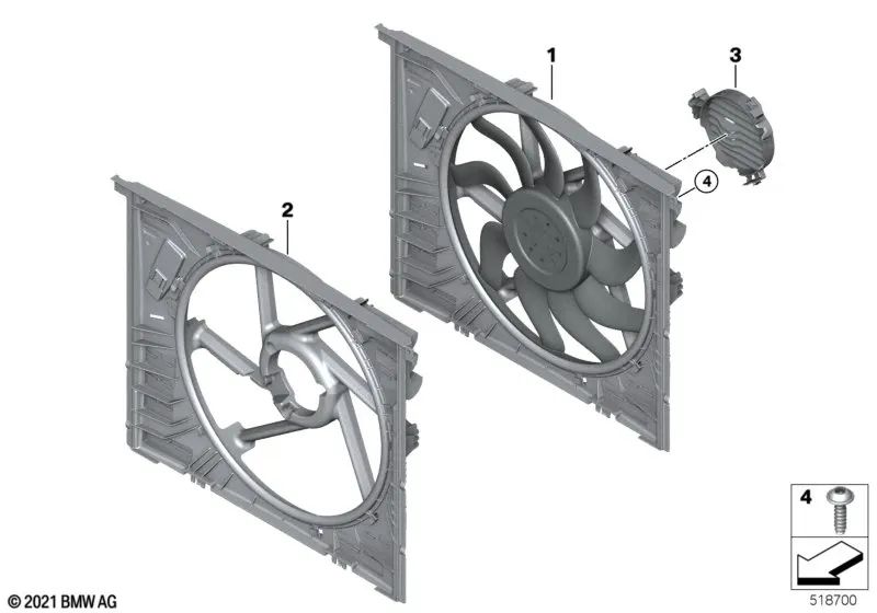 Ventilador surround com ventilador OEM 17428666818 para BMW G42, G20, G22, G23, G26, iX I20, Z4 G29. BMW genuíno.