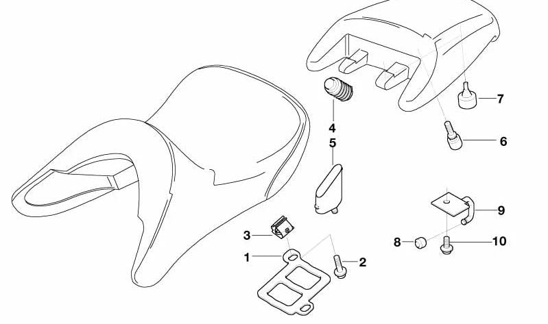 Soporte del cierre del asiento OEM 52532324339 para BMW Motorrad R2 y modelos 2002. Recambio original BMW Motorrad.