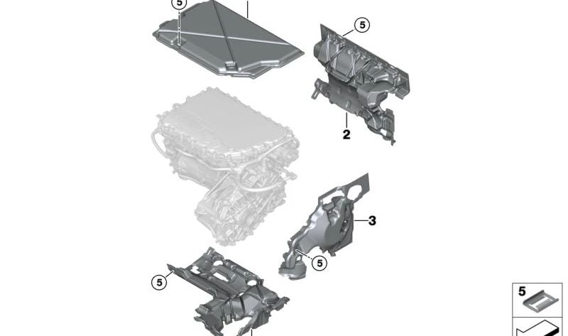 Cubierta acústica trasera OEM 17738490210 para BMW U06 (225e, 230e xDrive), U11 (X1 xDrive25e, 30e, iX1 xDrive30). Original BMW.