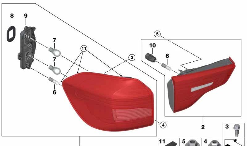 Izquierdo OEM rear pilot 63219853367 for BMW X3 G01. Rear light of the left side fin. Original BMW piece.