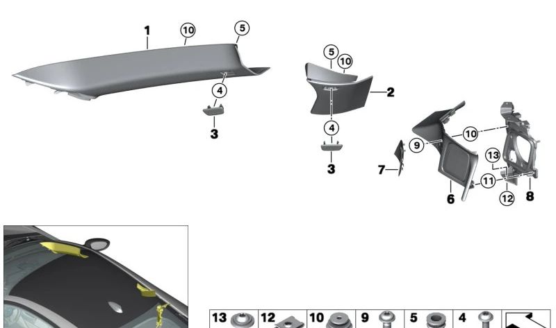 Embellecedor derecho pilar B OEM 51437361898 para BMW i8 (I12) modelos 82Z21, 82Z22, 82Z23, 82Z41, 82Z42, 82Z43. Color gris carumgrau. Original BMW.