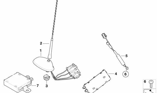 Pie de antena de techo OEM 65206934303 para MINI R50, R53. Original MINI.
