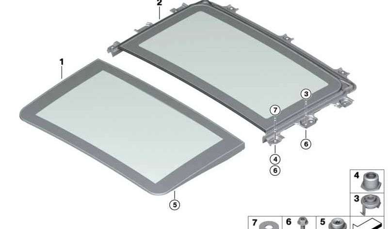 Mecanismo de ajuste del techo solar OEM 54107474466 para BMW G21, G28, G31, G32. Original BMW.