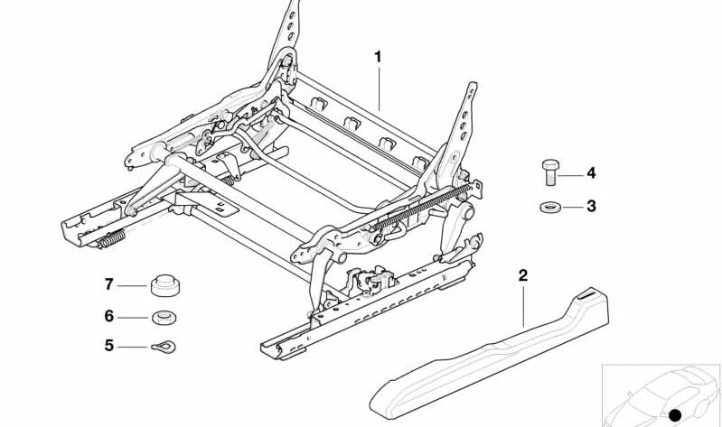 Cubierta embellecedora del carril del asiento derecho OEM 52108226432 para BMW Serie 3 E46. Original BMW.