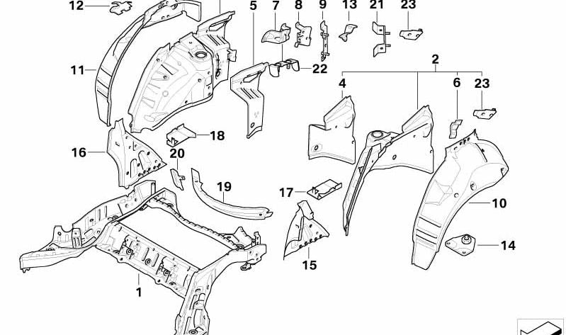 OEM 41147900483 Étape de roue arrière gauche pour BMW E60, E61 (y compris M5). Pièce extérieure originale BMW.
