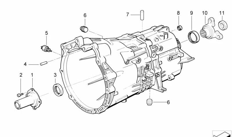 Brida de salida de transmisión OEM 23217521573 para BMW E46 320d {modelos: AP71, AP72, AP81, AP82, AS71, AS72, AS81, AS82, AZ12, AZ22}. Original BMW.