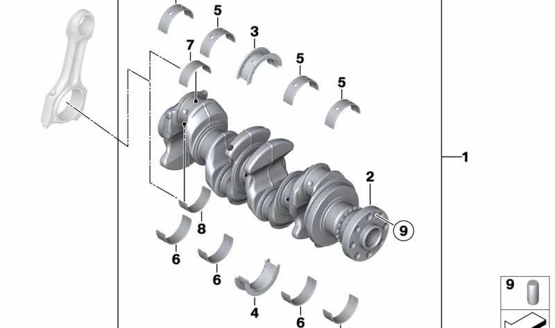 Crankshaft without bearings OEM 11217812985 for MINI R56 LCI, Clubman R55 LCI, Cabrio R57 LCI, Countryman R60, Paceman R61... and more. Original MINI.