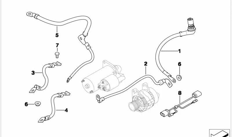 Terminal cable 50 OEM 12517537365 for BMW E81, E82, E87, E88, E90, E91, E92, E93, E60, E61, E63, E64, E65, E66, E84, E83, E70, E85, E86, E89. Original BMW.