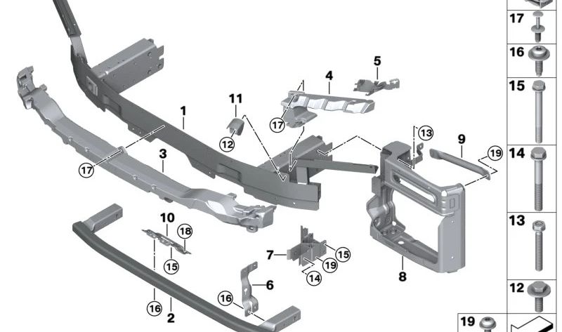 Soporte delantero OEM 51117421599 para BMW G05, F95, G06, F96. Original BMW.