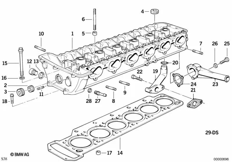 Junta de culata OEM 11421312175 para BMW Serie 5 E28, E34 y Serie 6 E24. Original BMW.