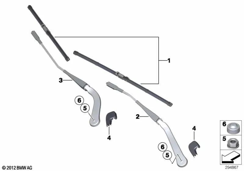 Braço de limpeza pefarisiana para BMW E90N, E91N, E92, E92N, E93, E93N (OEM 61619449926). BMW original.