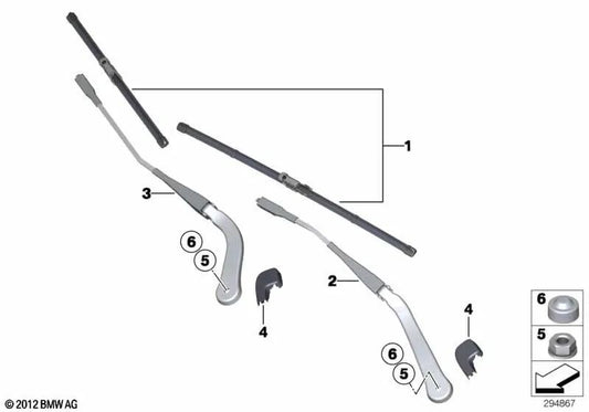 Braço do limpador de pára -brisa para BMW E90, E90N, E91, E91N, E92, E93 (OEM 61619449915). BMW original.