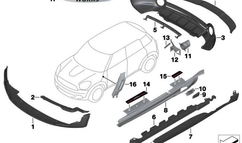 Spoiler trasero OEM 51129809007 para MINI Countryman R60 (Cooper S, Cooper S ALL4). Original MINI.