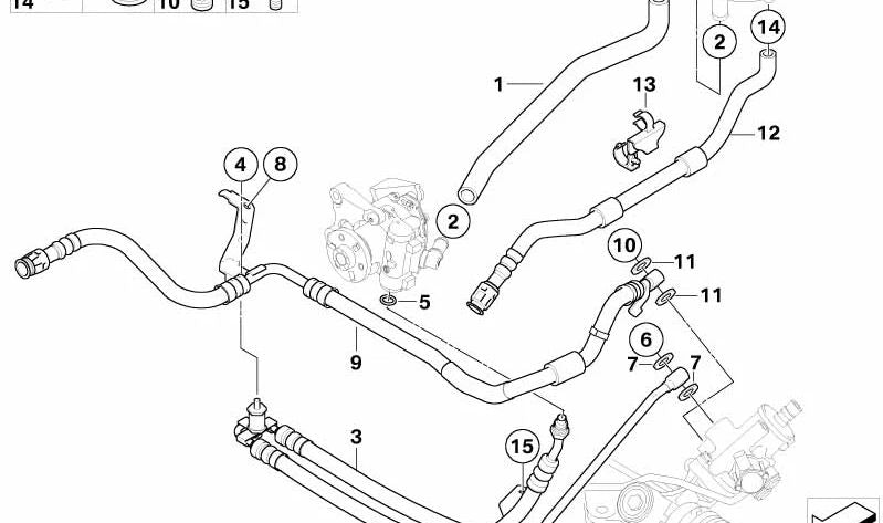 Tubo de expansión de la dirección asistida OEM 32416782021 para BMW E60, E61. Original BMW.