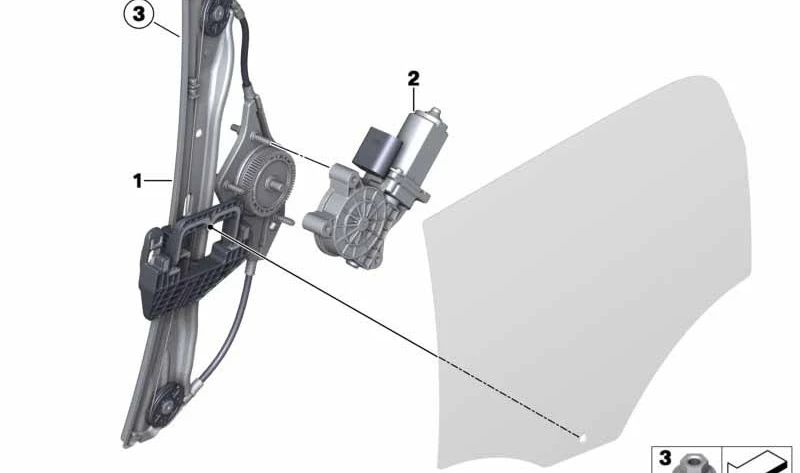Alzacristales sin motor trasero derecho OEM 51359805672 para MINI Countryman R60 (2010-2016). Original MINI.