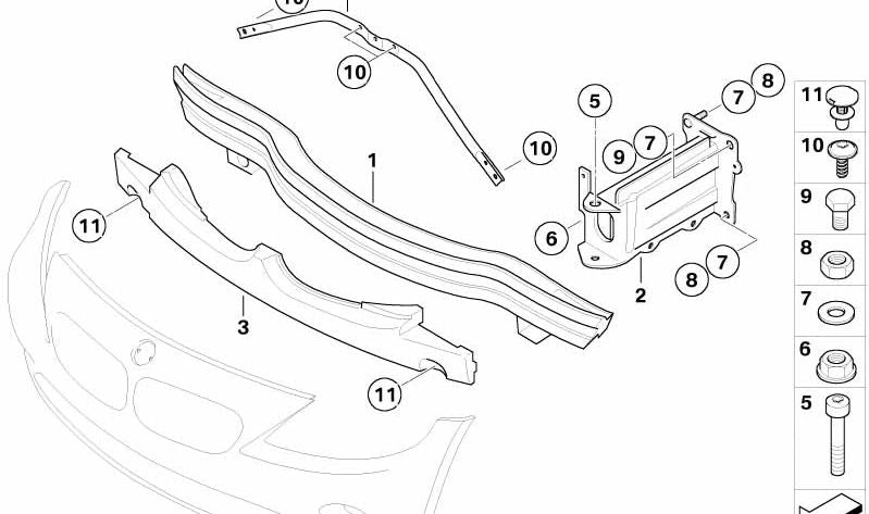 Refuerzo de paragolpes delantero izquierdo OEM 51717165517 para BMW Z4 (E85, E86). Original BMW.