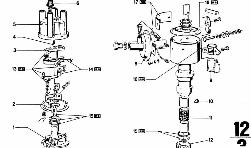 Condensatore di accensione OEM 12111354497 per BMW E30, E28, E24, E23. BMW originale.