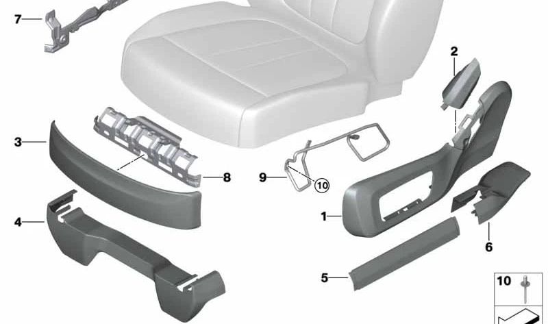 Embellecedor interior derecho del asiento OEM 52208494772 para BMW X7 {G07, G07N}. Pieza original BMW.