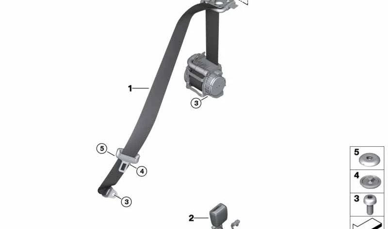 Cinturón de seguridad trasero izquierdo OEM 72118076155 para BMW F91, G14, G15, G16, G32, G30, G31, F90, G20, G21, G80, G81, G12, G11, G38, G70. Original BMW.