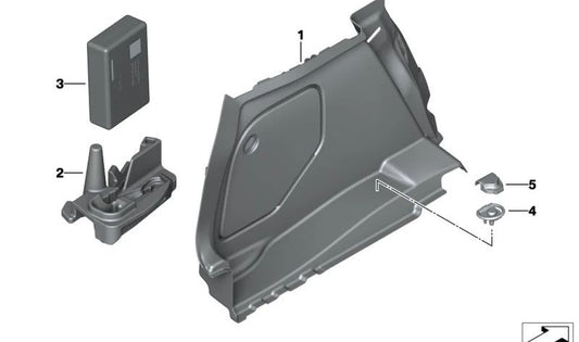 Soporte para triángulo de emergencia y botiquín OEM 51477222700 para BMW F20. Original BMW.