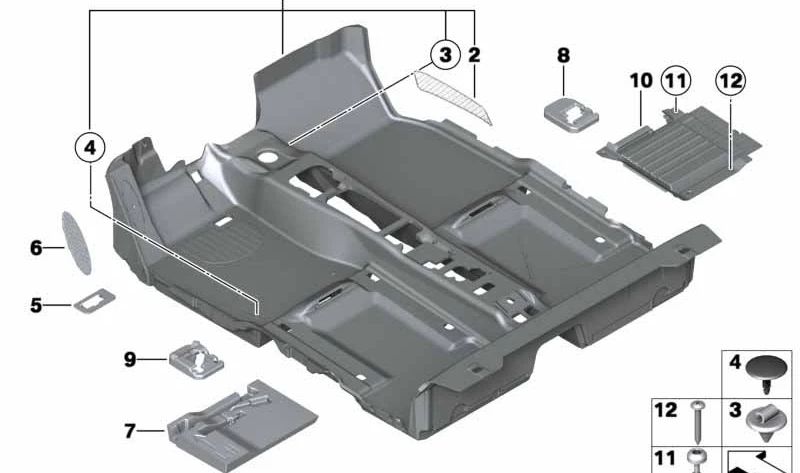 Protector inferior suelo OEM 51479181159 para MINI R56 {Cooper MF3, MF4, SU3, SU4, DMG3, DMG4, DSW3, DSW6, SMF7, SMF8}. Pieza original MINI, acabado Carbon Black.