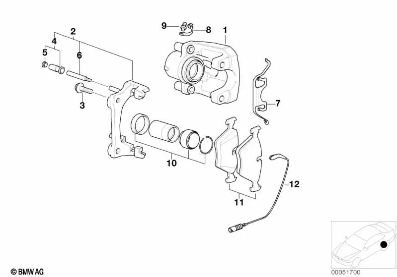 Right brake caliper housing for BMW 3 Series E46, Z4 E85, E86 (OEM 34212282858). Original BMW.